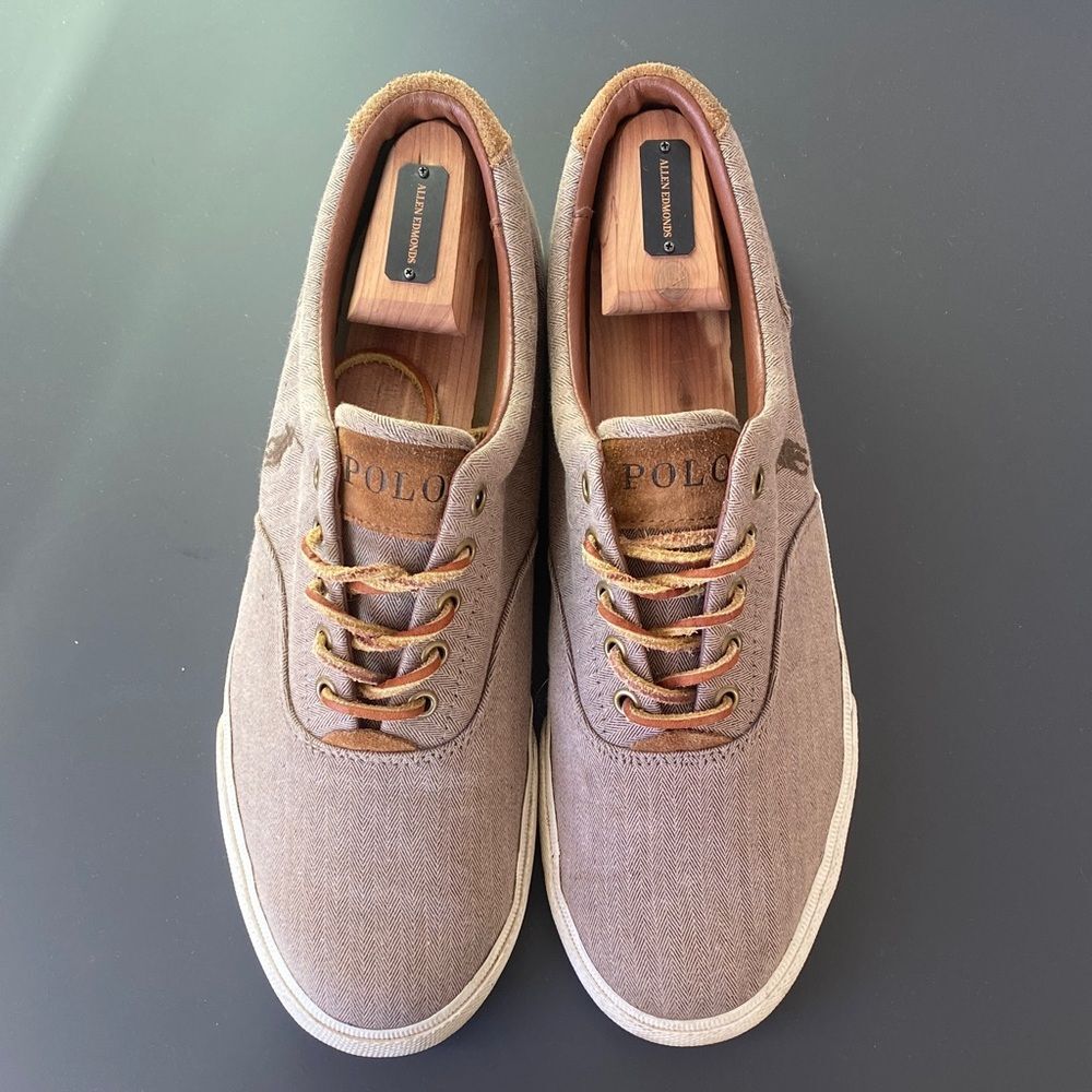 Polo Ralph Lauren Sneakers Men's 11 Brown Canvas, Leather Heels & Shoe Laces